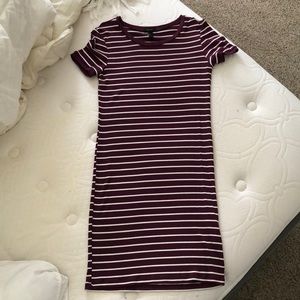 Burgundy and white striped, stretchy dress